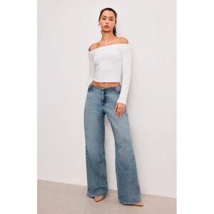 New With Tag Good American Off the Shoulder Sweater knit Cloud White Size Medium